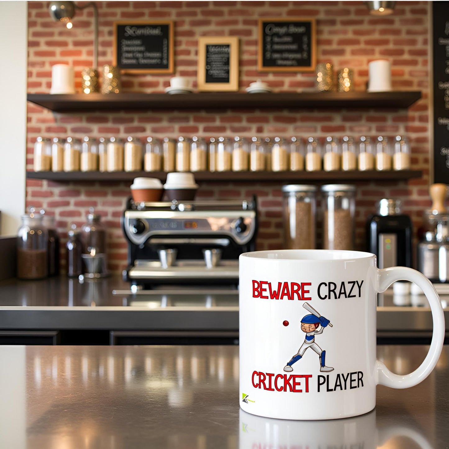 Kruzroyal "Beware Crazy Cricket Player Funny Mug - 11oz Ceramic Coffee Cup, Novelty Gift for Players, Fans, Men, Dad, Coach