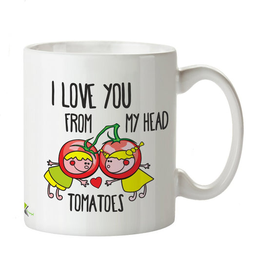 Kruzroyal Funny Romantic Mug, I Love You from My Head Tomatoes Pun Design, Cute Novelty Gift for Boyfriend, Girlfriend or Partner, White Ceramic, 11 oz