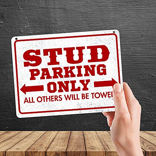 Kruzroyal MP381 STUD PARKING ONLY, All others will be towed. Funny Novelty Retro Vintage Metal Wall Sign Plaque 20cm x 15cm
