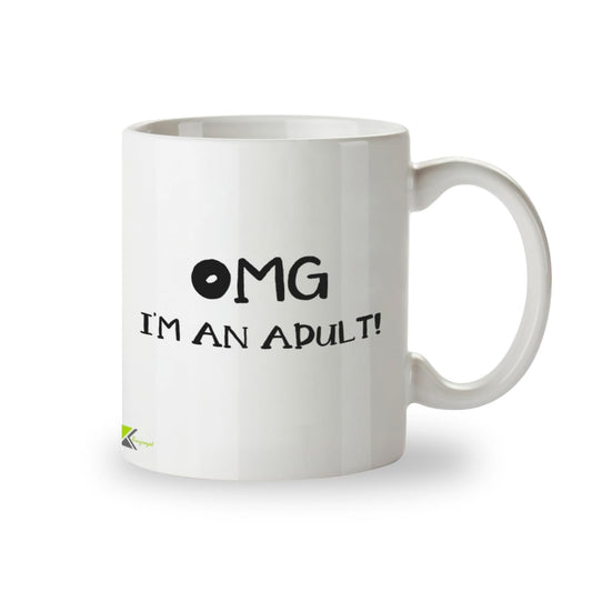 Kruzroyal Funny Adulting Mug, OMG I'm an Adult! Funny Gift Idea Coffee Tea Mug, Novelty 18th or 21st Birthday Gift for Son, Daughter or Friend, White Ceramic, 11 oz