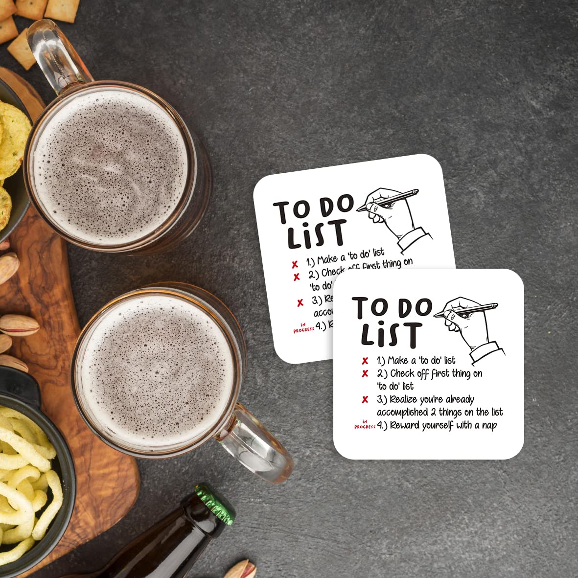 CS542 To Do List Novelty Funny Coffee Tea Drink Gift Glossy MDF Wooden Coaster | Procrastination | Gifts for Men, Women, Friend, Colleague