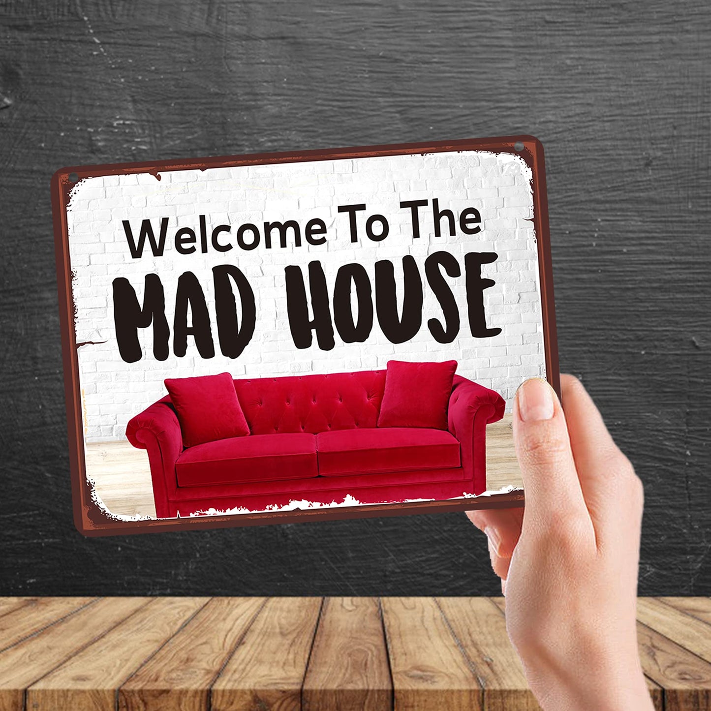 Kruzroyal MP159 Welcome to the MAD HOUSE Funny Novelty Retro Vintage Metal Wall Sign Plaque 20cm x 15cm