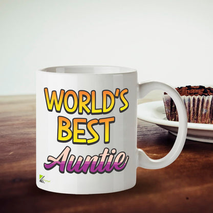 Kruzroyal DZ826 World's Best Auntie Mug 11oz - White Ceramic Coffee & Tea Cup for Aunty, Godmother - Ideal Birthday or Mother's Day Present for Her