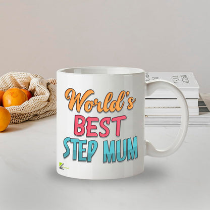 Kruzroyal DZ819 World's Best Step Mum Mug 11oz - White Ceramic Coffee & Tea Cup for Stepmum, Bonus Mum - Birthday or Mother's Day Present for Her