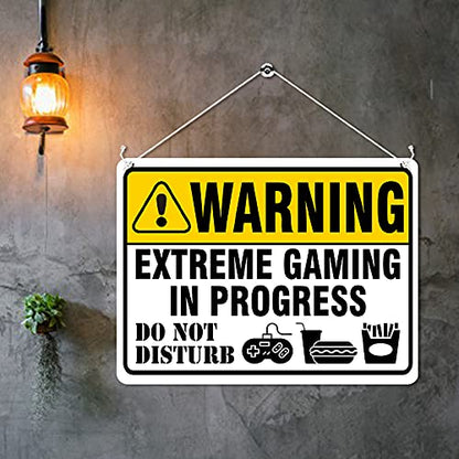 Kruzroyal MP389 WARNING, Extreme gaming in progress, Do not disturb. Funny Novelty Retro Vintage Metal Wall Sign Plaque 20cm x 15cm