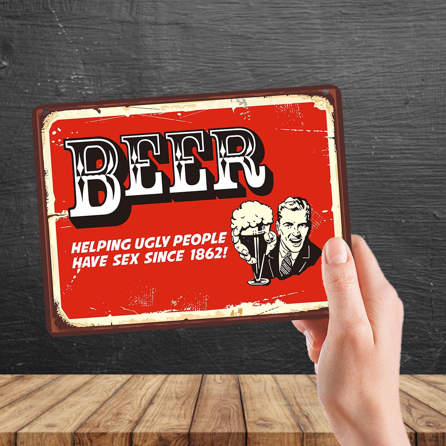 Kruzroyal MP196 Beer : Helping ugly people have s*x since 1862! Funny Novelty Retro Vintage Metal Wall Sign Plaque 20cm x 15cm