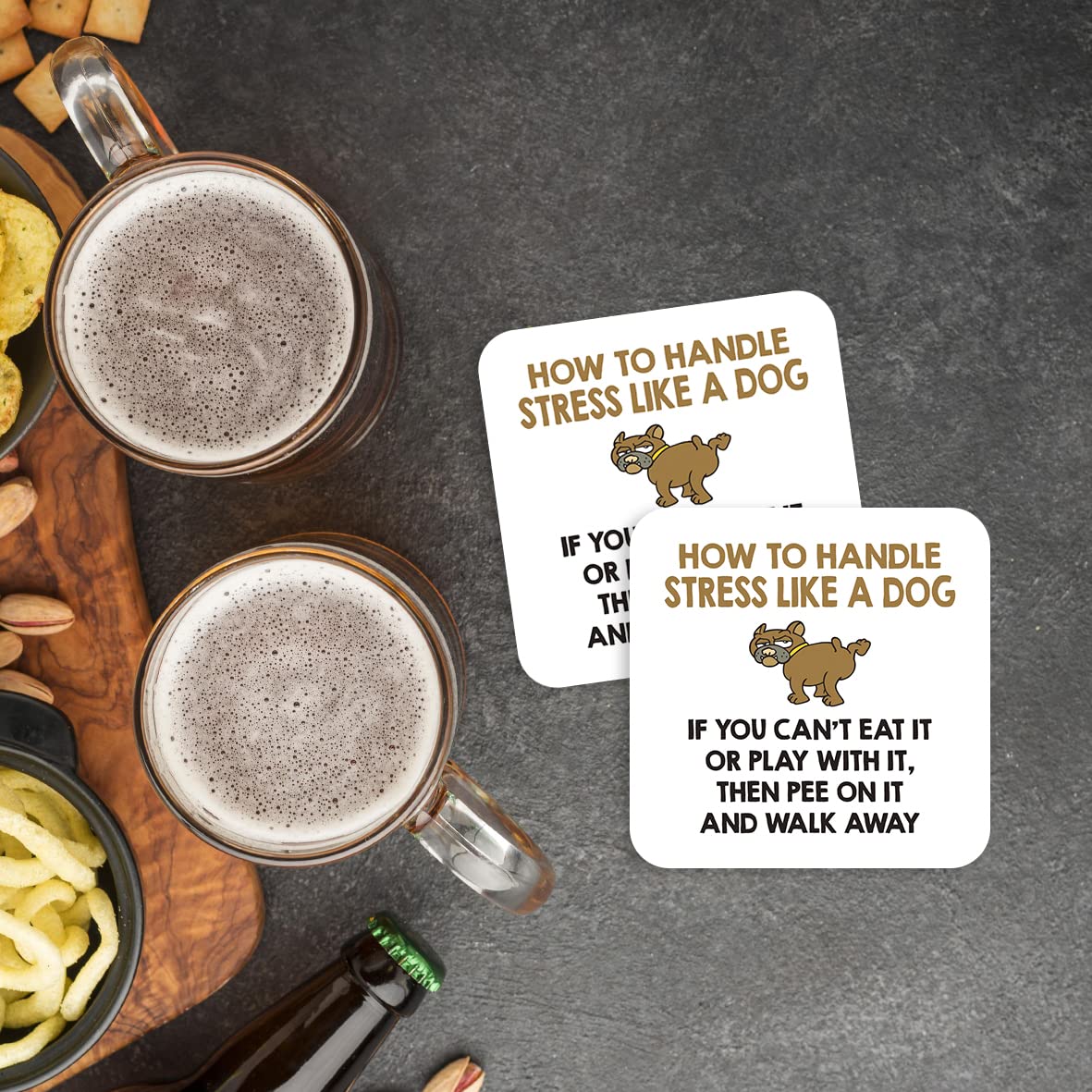 CS535 How to Handle Stress Like a Dog, If You Can't eat it or Play with it, Then Pee on it and Walk Away Novelty Funny Coffee Tea Drink Gift Glossy MDF Wooden Coaster