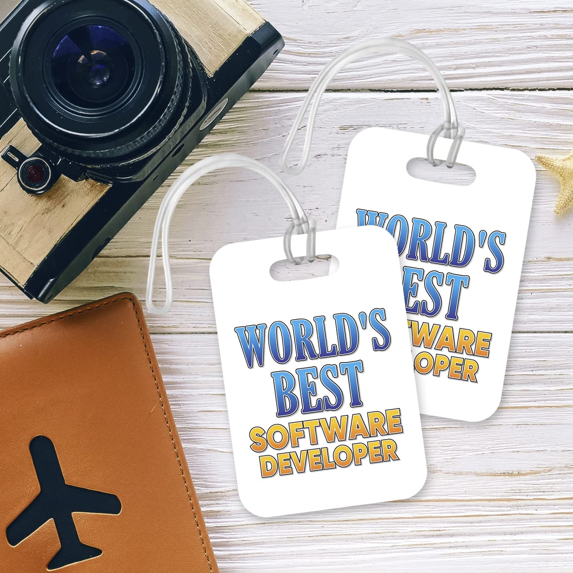 LT463 World's Best Software Developer Novelty Funny Unique Designer Gift, Suitcase, Glossy Plastic Luggage Tag for Software Developer