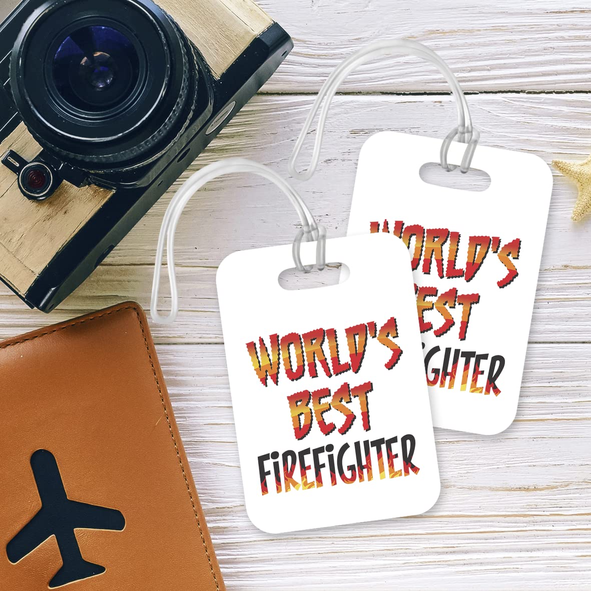 LT455 World's Best Firefighter Novelty Funny Unique Designer Gift, Suitcase, Glossy Plastic Luggage Tag for Firefighter