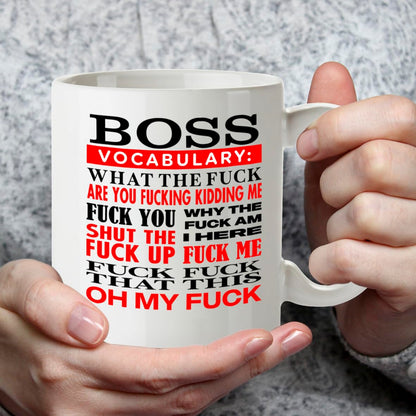 Kruzroyal Boss Vocabulary Mug | Funny Profanity Coffee Cup 11oz | Adult Humor Gag Gift for Manager, Office Worker | Ceramic