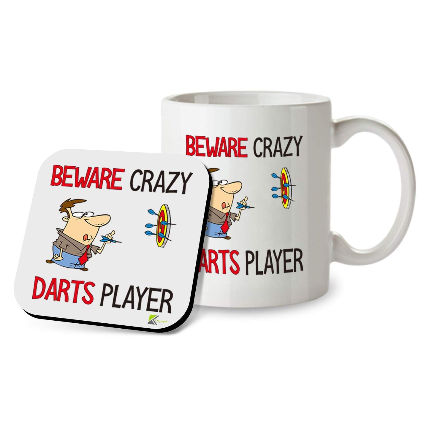 Kruzroyal SM085 Beware Crazy Darts Player - 11OZ Mug & Matching Coaster Set