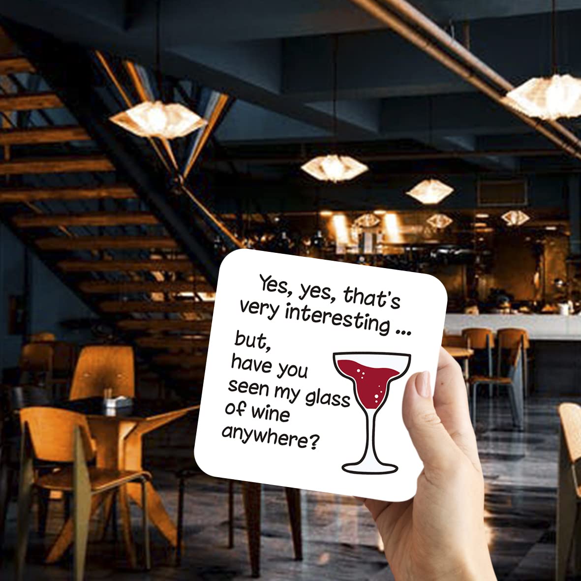 CS508 Yes, yes, That's Very Interesting... but, Have You seen My Glass of Wine Anywhere? Novelty Funny Coffee Tea Drink Gift Glossy MDF Wooden Coaster