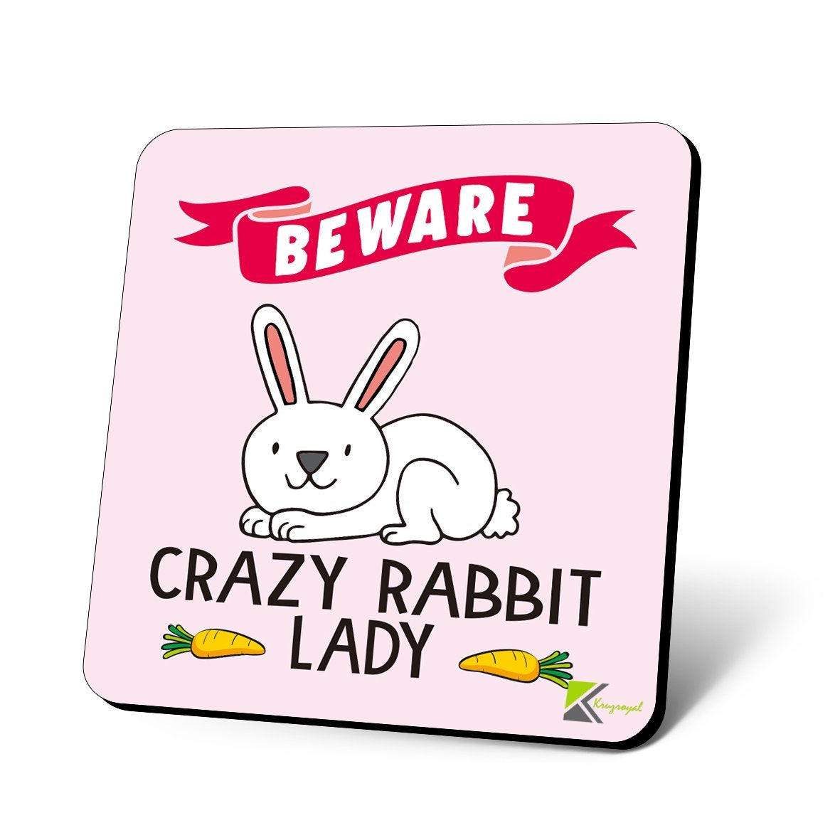 CS1084 Beware Crazy Rabbit Lady Novelty Funny Coffee Tea Drink Christmas Gift Glossy MDF Wooden Coaster