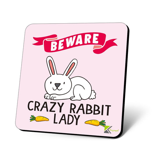 CS1084 Beware Crazy Rabbit Lady Novelty Funny Coffee Tea Drink Christmas Gift Glossy MDF Wooden Coaster