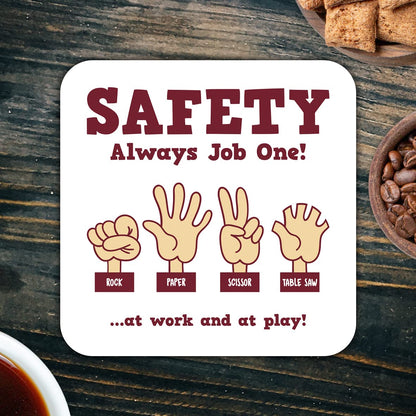 CS592 Safety Always Job One! Rock Paper Scissor Novelty Funny Coffee Tea Drink Gift Glossy MDF Wooden Coaster