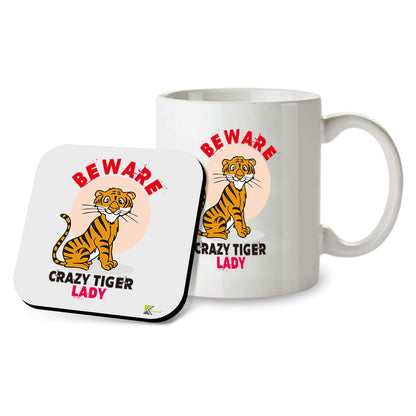 Kruzroyal SM042 Beware Crazy Tiger Lady - 11OZ Mug & Matching Coaster Set