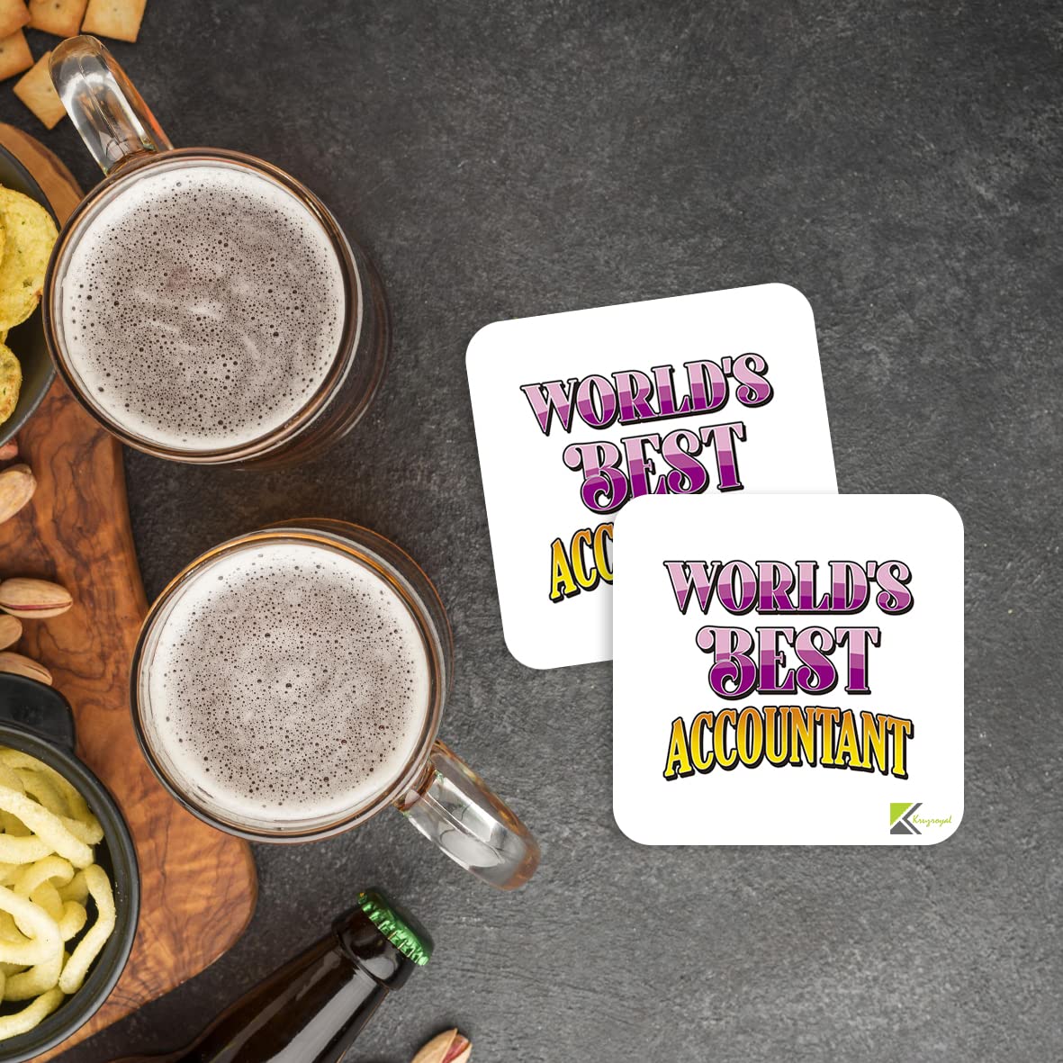 WB051 World's Best Accountant MDF Wooden Coaster by Kruzroyal | Gift for Midwife | Unique Novelty Present | 9cm x 9cm | Coffee Tea MDF Wooden Coaster