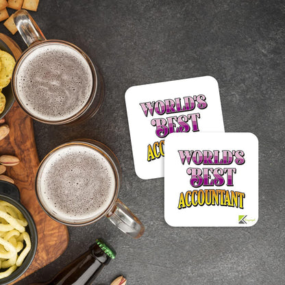 WB051 World's Best Accountant MDF Wooden Coaster by Kruzroyal | Gift for Midwife | Unique Novelty Present | 9cm x 9cm | Coffee Tea MDF Wooden Coaster
