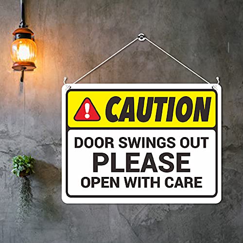 Kruzroyal MP456 Caution : Door Swings Out Please Open With Care Funny Novelty Retro Vintage Metal Wall Sign Plaque 20cm x 15cm