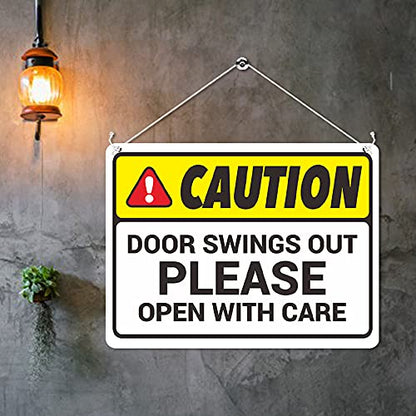 Kruzroyal MP456 Caution : Door Swings Out Please Open With Care Funny Novelty Retro Vintage Metal Wall Sign Plaque 20cm x 15cm