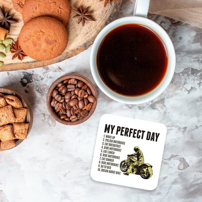 CS712 My Perfect Day (For Motorbike lover) Novelty Funny Coffee Tea Drink Gift Glossy MDF Wooden Coaster
