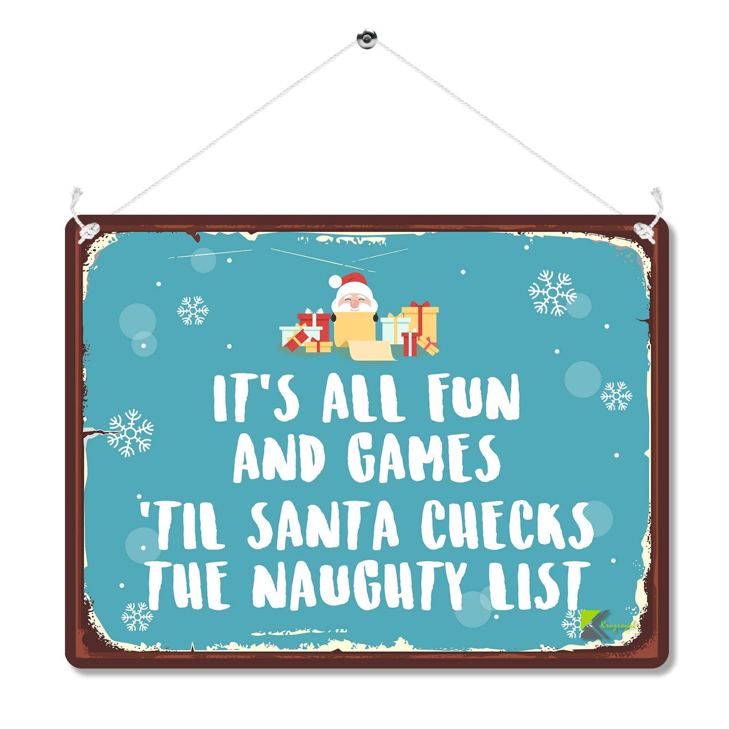 Kruzroyal MP136 It's all fun and games Till santa checks the naughty list Funny Novelty Retro Vintage Metal Wall Sign Plaque 20cm x 15cm