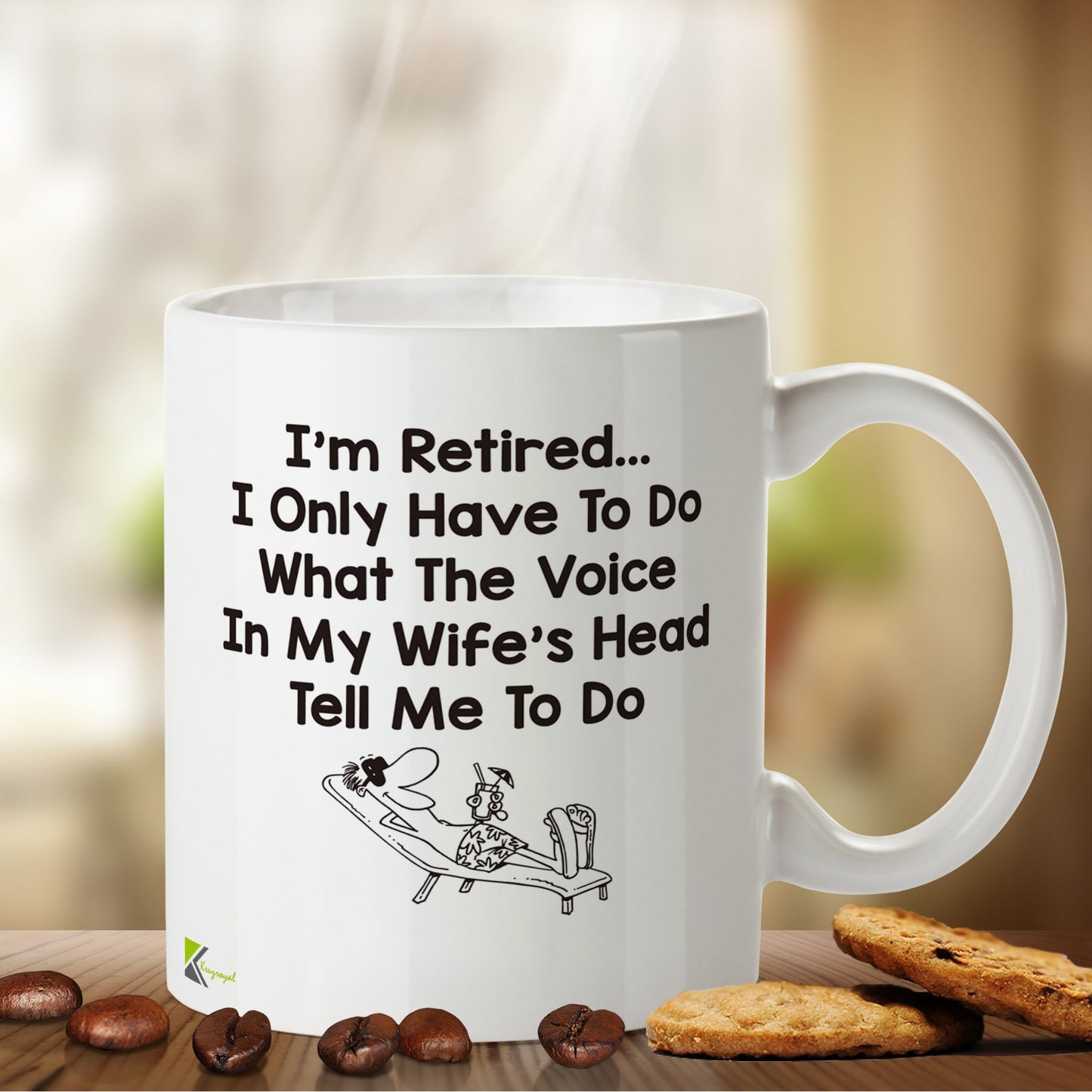 Kruzroyal DZ437 I'm Retired... I only Have to do What The Voice in My Wife's Head Tell me to do Funny Novelty Great Gift Idea Coffee Tea Mug