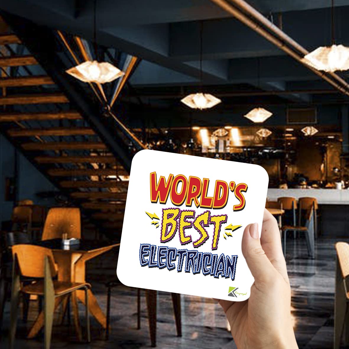 WB004 World's Best Electrician MDF Wooden Coaster by Kruzroyal | Gift for Electrician | Unique Novelty Present | 9cm x 9cm | Coffee Tea MDF Wooden Coaster