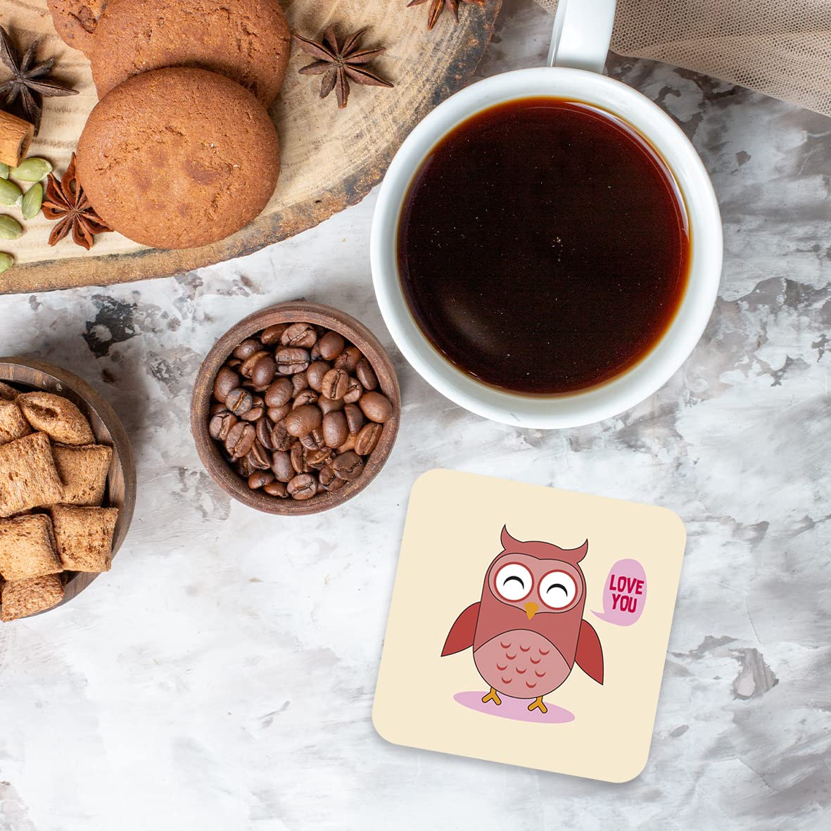 CS634 OWL: Love You Novelty Funny Coffee Tea Drink Gift Glossy MDF Wooden Coaster