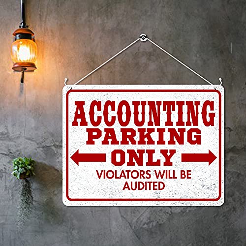 Kruzroyal MP386 ACCOUNTING PARKING ONLY, Violators will be audited. Funny Novelty Retro Vintage Metal Wall Sign Plaque 20cm x 15cm