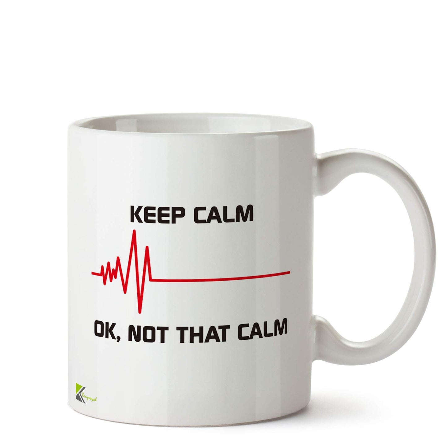 Kruzroyal Keep Calm Not That Calm Funny Mug | Humorous Stress Heartbeat ECG Ceramic Coffee Tea Cup Gift for Work Office Friend