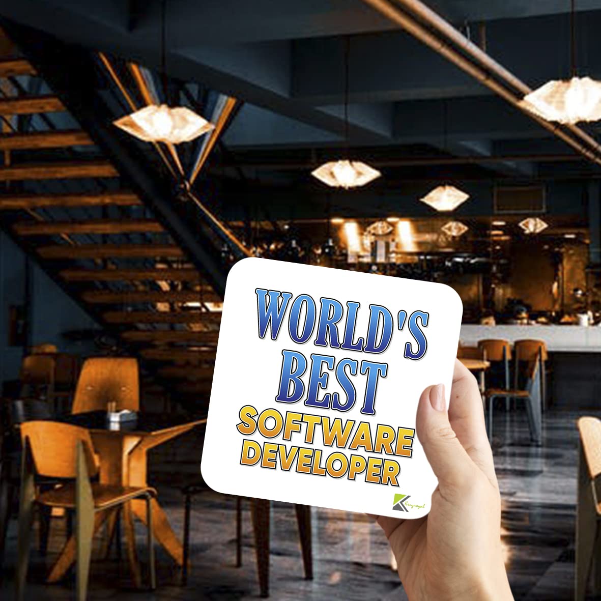 WB063 World's Best Software Developer MDF Wooden Coaster by Kruzroyal | Gift for Software Developer | Unique Novelty Present | 9cm x 9cm | Coffee Tea MDF Wooden Coaster