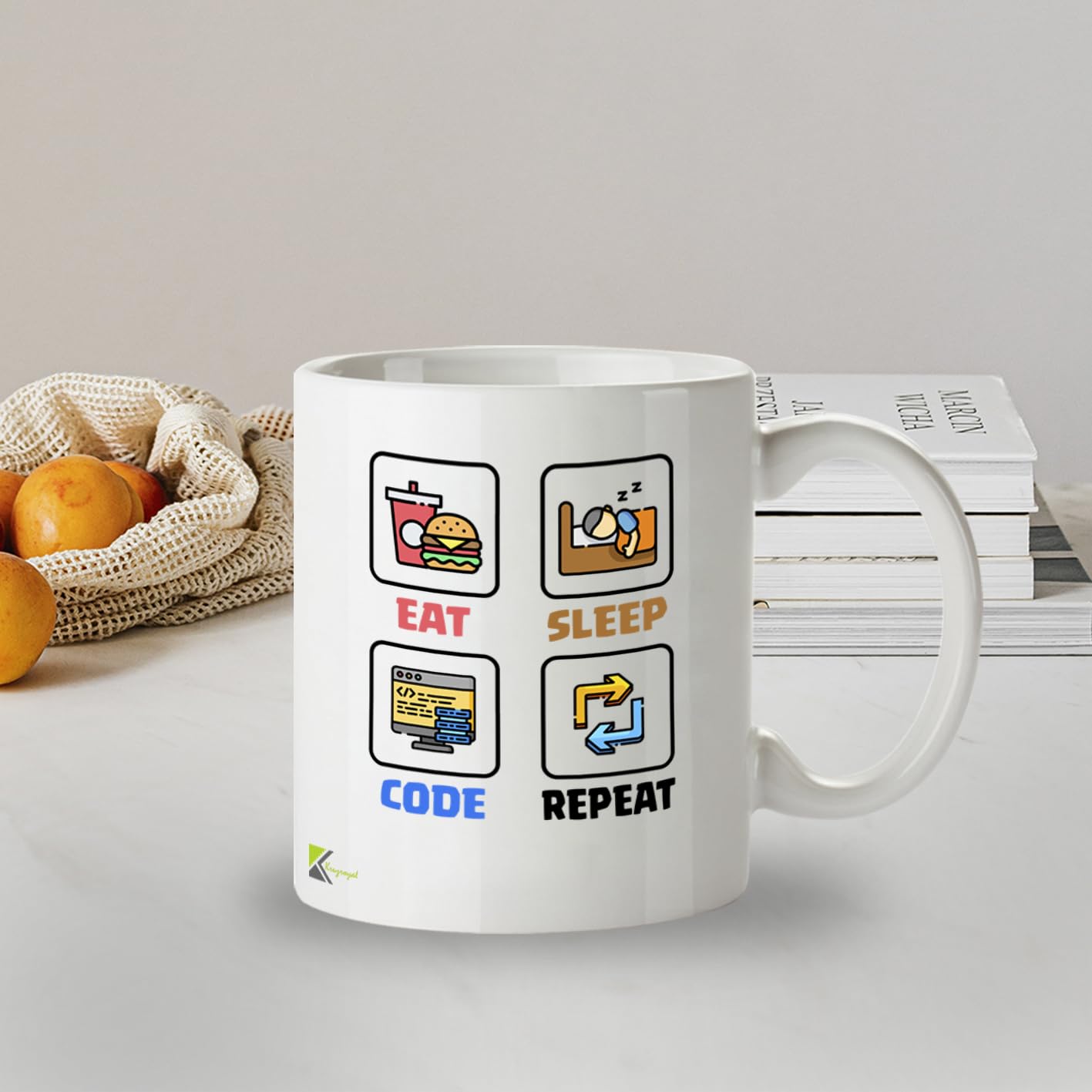 Kruzroyal DZ960 Eat Sleep Code Repeat Funny Programmer Coder Mug - Software Developer IT Tech Gift - 11oz White Ceramic Coffee Cup