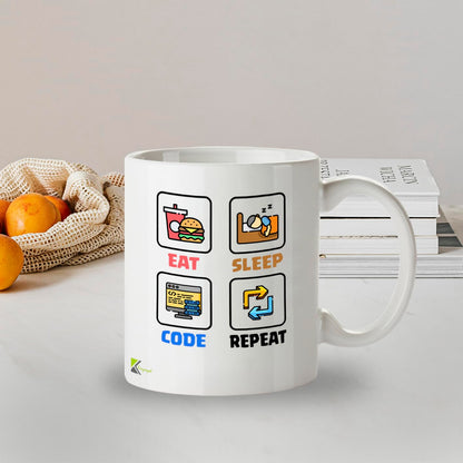 Kruzroyal DZ960 Eat Sleep Code Repeat Funny Programmer Coder Mug - Software Developer IT Tech Gift - 11oz White Ceramic Coffee Cup