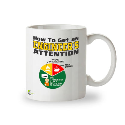 DZ955 Funny Engineer Mug - How to Get Engineer's Attention - Perfect STEM, Tech, IT Gift for Grads & Coworkers - 11oz White Ceramic Coffee Cup