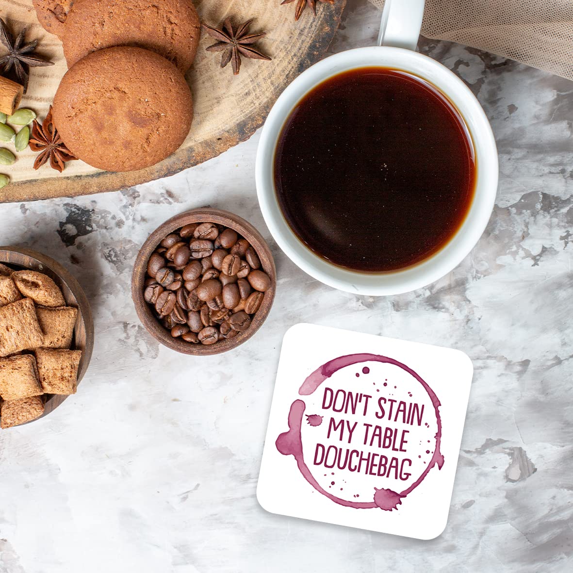 CS524 Don't Stain My Table Douchebag Novelty Funny Coffee Tea Drink Gift Glossy MDF Wooden Coaster