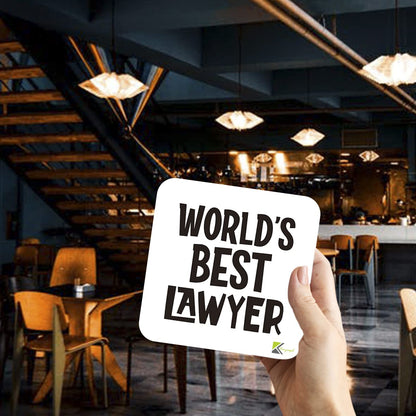 WB034 World's Best Lawyer MDF Wooden Coaster by Kruzroyal | Gift for Lawyer | Unique Novelty Present | 9cm x 9cm | Coffee Tea MDF Wooden Coaster