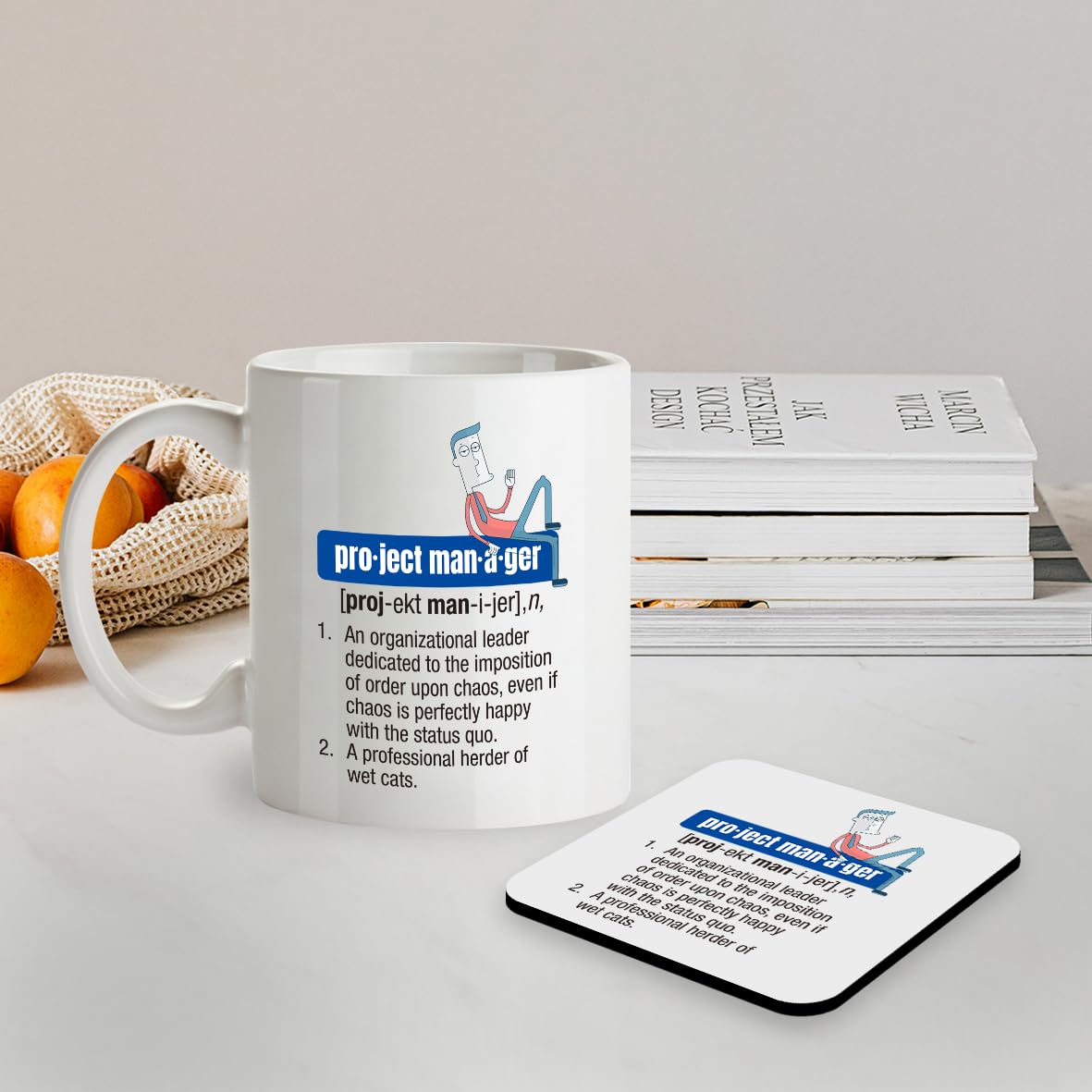 Kruzroyal SM050 Project Manager Definition - 11OZ Mug & Matching Coaster Set - for Project Manager Collegue