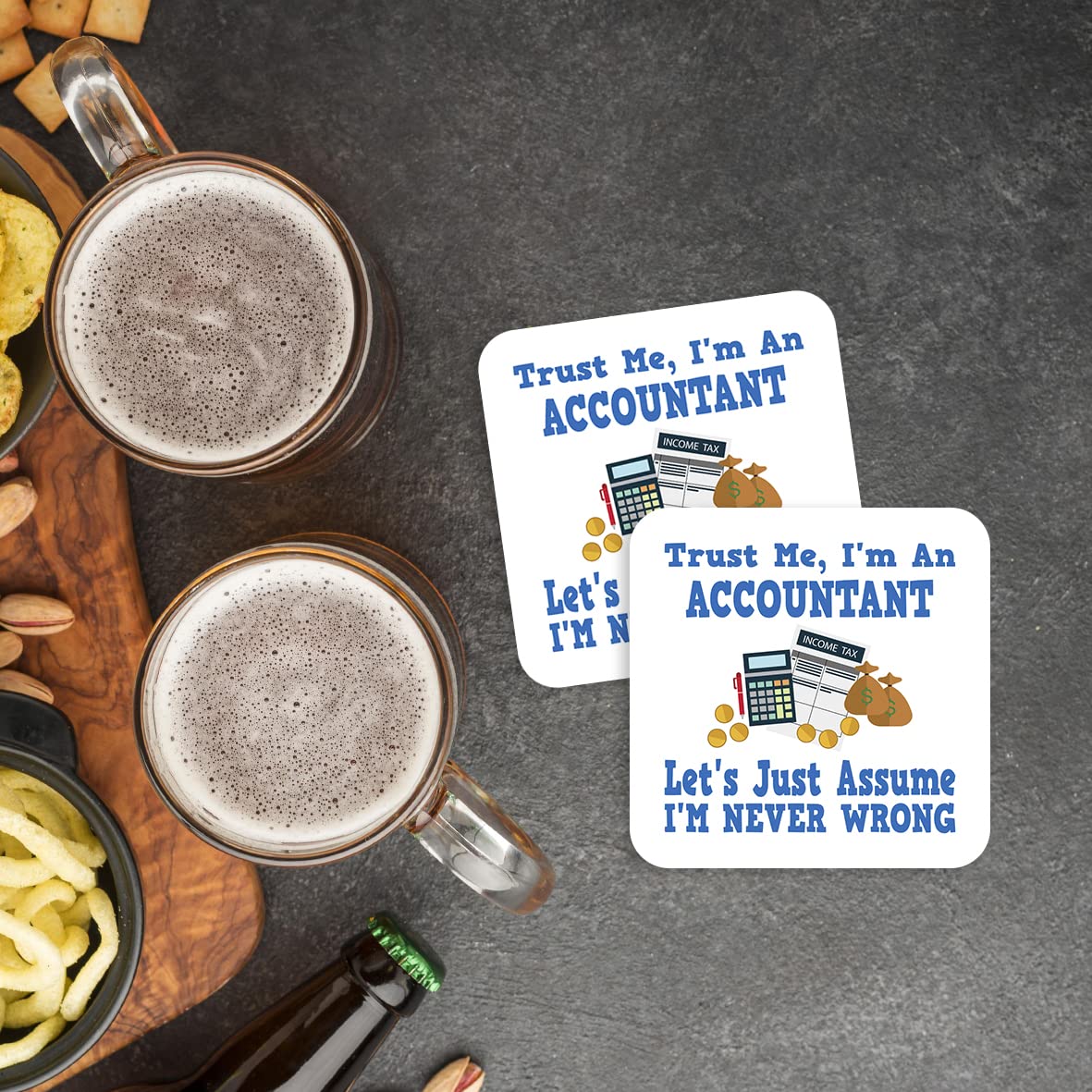 CS531 Trust ME, I'm an Accountant, Let's just Assume I'm Never Wrong. Novelty Funny Coffee Tea Drink Gift Glossy MDF Wooden Coaster | End of Year, Office Secret Santa Present for Men & Women