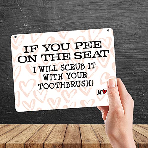 Kruzroyal MP433 If you pee on the seat, i will scrub it with your toothbrush! - Mom/Toilet Sign Funny Novelty Retro Vintage Metal Wall Sign Plaque 20cm x 15cm