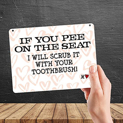 Kruzroyal MP433 If you pee on the seat, i will scrub it with your toothbrush! - Mom/Toilet Sign Funny Novelty Retro Vintage Metal Wall Sign Plaque 20cm x 15cm