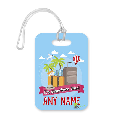 PLT283 Personalised Name : It's Adventure time! Novelty Funny Unique Designer Gift Glossy Plastic Suitcase Luggage Tag