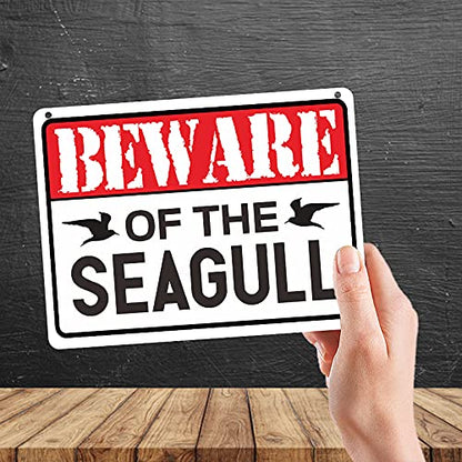 Kruzroyal MP366 BEWARE Of the seagull. Funny Novelty Retro Vintage Metal Wall Sign Plaque 20cm x 15cm