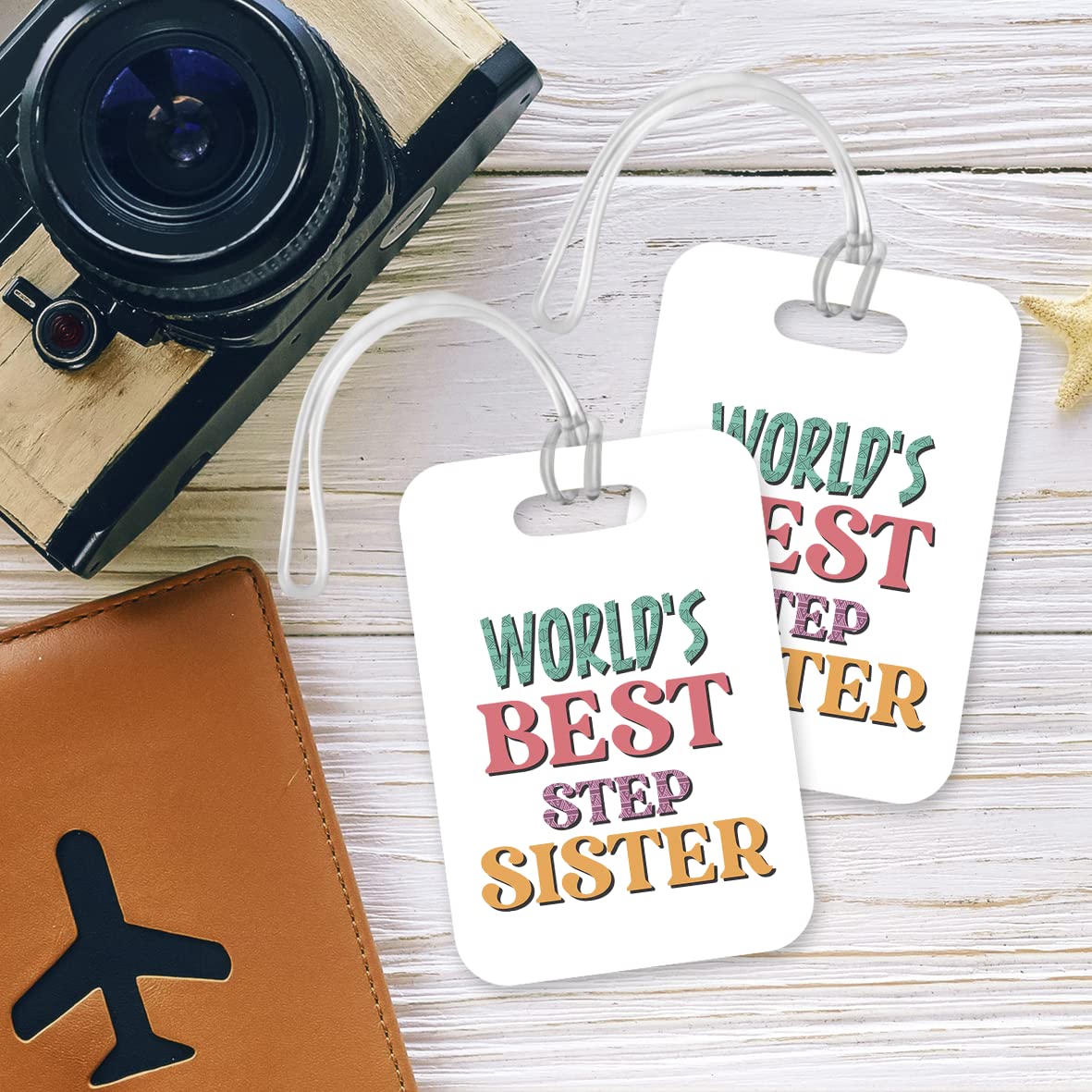 LT418 World's Best Step Sister Novelty Funny Unique Designer Gift, Suitcase, Glossy Plastic Luggage Tag for Step Sister