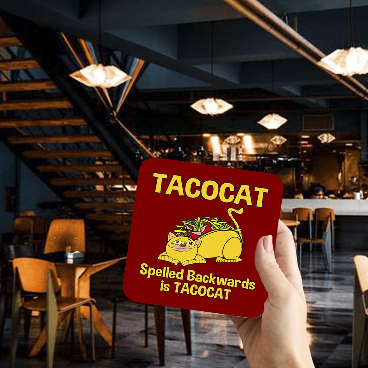 CS800 Tacocat : Spelled Backwards is Tacocat Novelty Funny Coffee Tea Drink Gift Glossy MDF Wooden Coaster