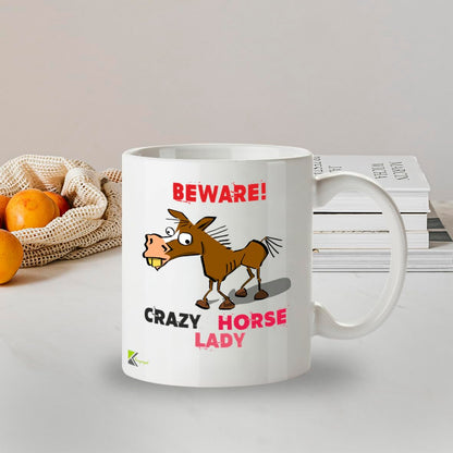 Kruzroyal Beware Crazy Horse Lady Mug - Funny Horse Gift for Women - 11oz Ceramic Coffee Mug - Equestrian Lover Gift - DZ047