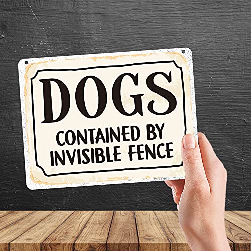 Kruzroyal MP327 DOGS contained by invisible fence. Funny Novelty Retro Vintage Metal Wall Sign Plaque 20cm x 15cm