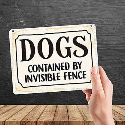 Kruzroyal MP327 DOGS contained by invisible fence. Funny Novelty Retro Vintage Metal Wall Sign Plaque 20cm x 15cm