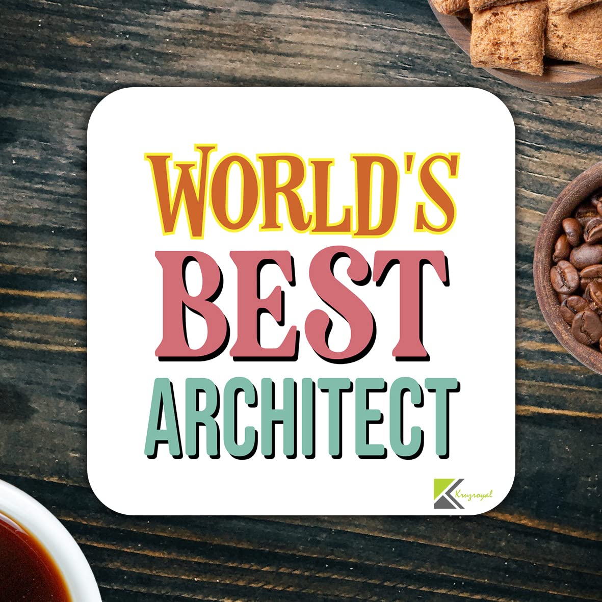WB057 World's Best Architect MDF Wooden Coaster by Kruzroyal | Gift for Architect | Unique Novelty Present | 9cm x 9cm | Coffee Tea MDF Wooden Coaster