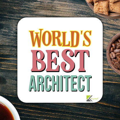 WB057 World's Best Architect MDF Wooden Coaster by Kruzroyal | Gift for Architect | Unique Novelty Present | 9cm x 9cm | Coffee Tea MDF Wooden Coaster